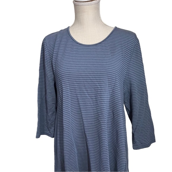 Garnet Hill Navy Blue & Periwinkle Striped Short Sleeve T-Shirt Mini Dress Sz L - Picture 2 of 13